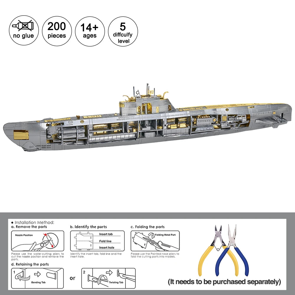 Piececool 3D Metal Puzzles DIY Submarine Model Building Kits for Teens Best Gifts Brain Teaser