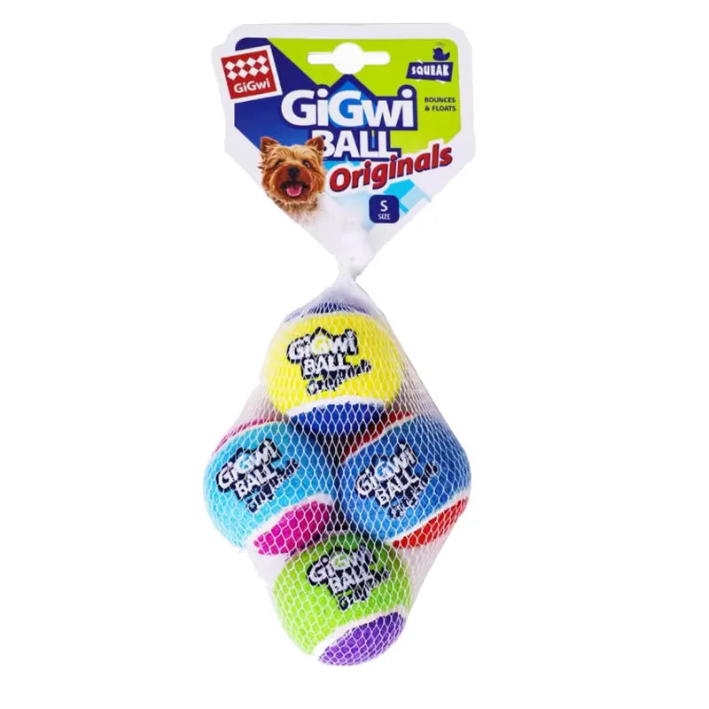 OUZEY 4Pcs/Set Pets Dog Squeaky Tennis Ball Toys Bite Resistant High Bounce Sound Rubber Ball for Small Medium Dogs Training Toy