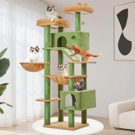 71-Inch Cat Tree for Large Indoor Cats, Multi-Level Cat Tower with 8 Scratching Posts, Hammock & 2 Perches