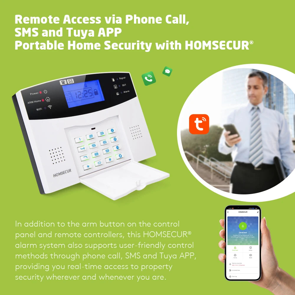 HOMSECUR APP Controlled Wireless &Wired WIFI 4G SMS Autodial Home Burglar Intruder Alarm System SOS Intercom 2 Remote Controls