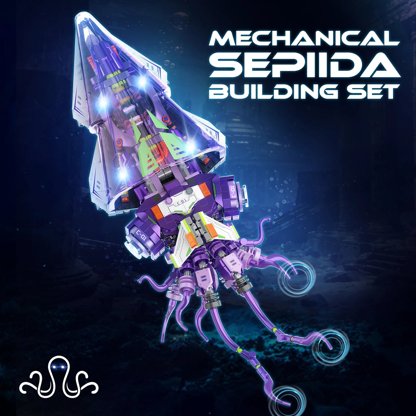 Mechanical Sepida Building Set 975PCS, Cyberpunk Squid Mecha Model, Light-Up Display Sci-Fi Collectible, Gift for Adults & Teens