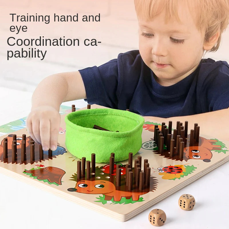 Wooden children's early mathematics educational toys, hedgehog stick, hand fine movement, sensory integration training