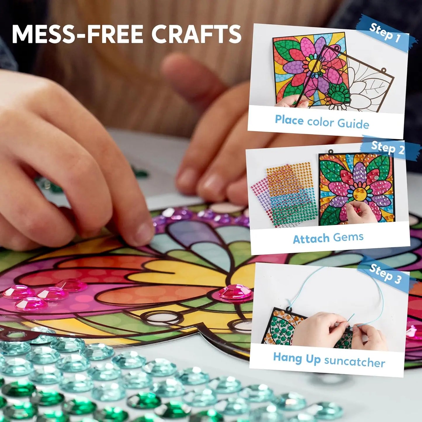 JOYFY 4PCS Window Art Suncatcher Kits Fun Gem Painting Kits Diamond Art and Crafts for Boys Girls Birthdays Christmas Gifts