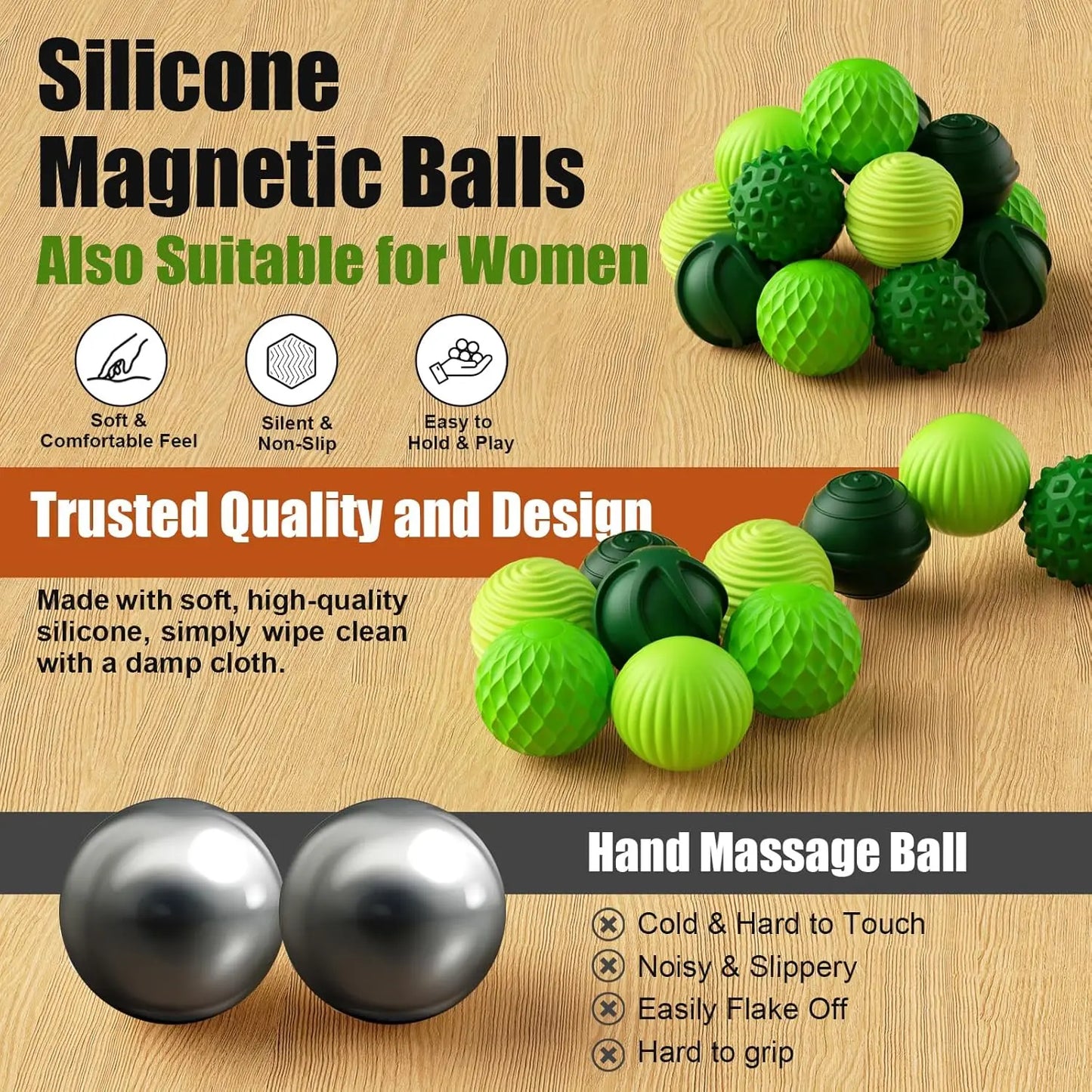 Silicone Magnetic Balls, 6-Pack Fidget Toys for Stress Relief, Sensory Fun Gift in Green