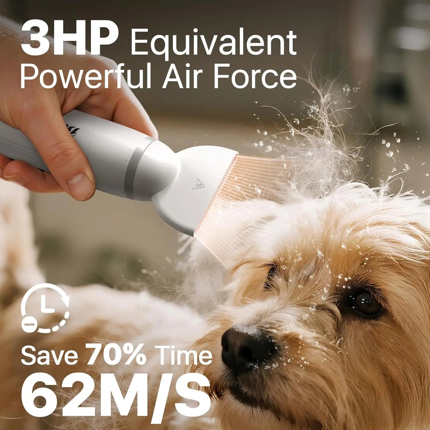 Handheld Pet Hair Dryer with 3 Speeds & 4 Temps, Lightweight Quiet Blower for Home and Travel Grooming