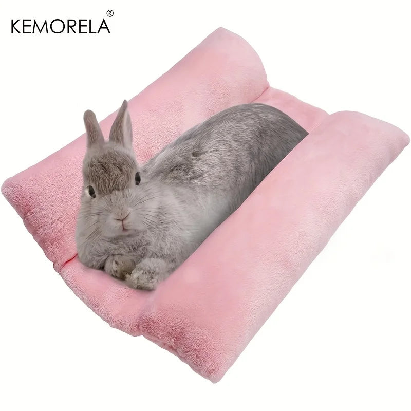 KEMORELA Rabbit Bed Thick Soft Concave Bed Throw Blanket Plush Pad With Cotton Lounger Pillow Small Pet Flip Flop Pad For Indoor