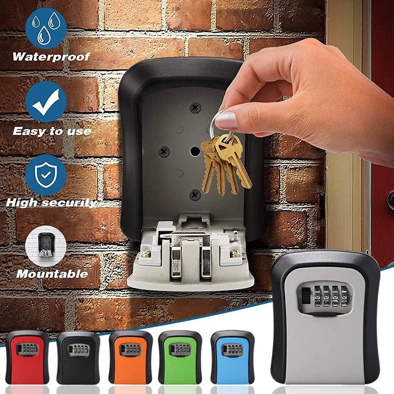 Home Key Lock Box Wall-mounted 4-digit Password Security Lock Key Storage Waterproof Storage Box for Home Office Key Storage
