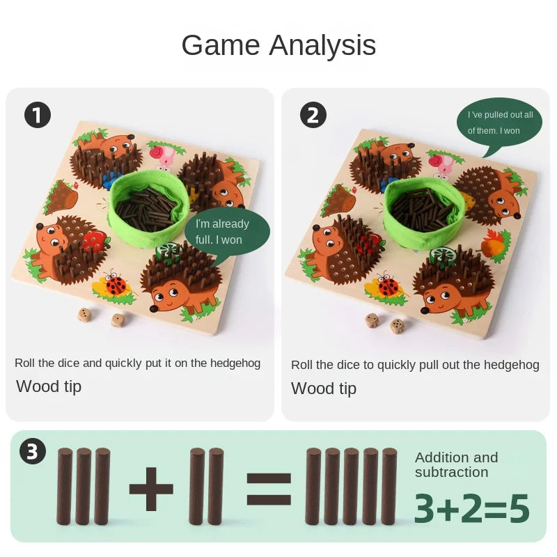 Wooden children's early mathematics educational toys, hedgehog stick, hand fine movement, sensory integration training