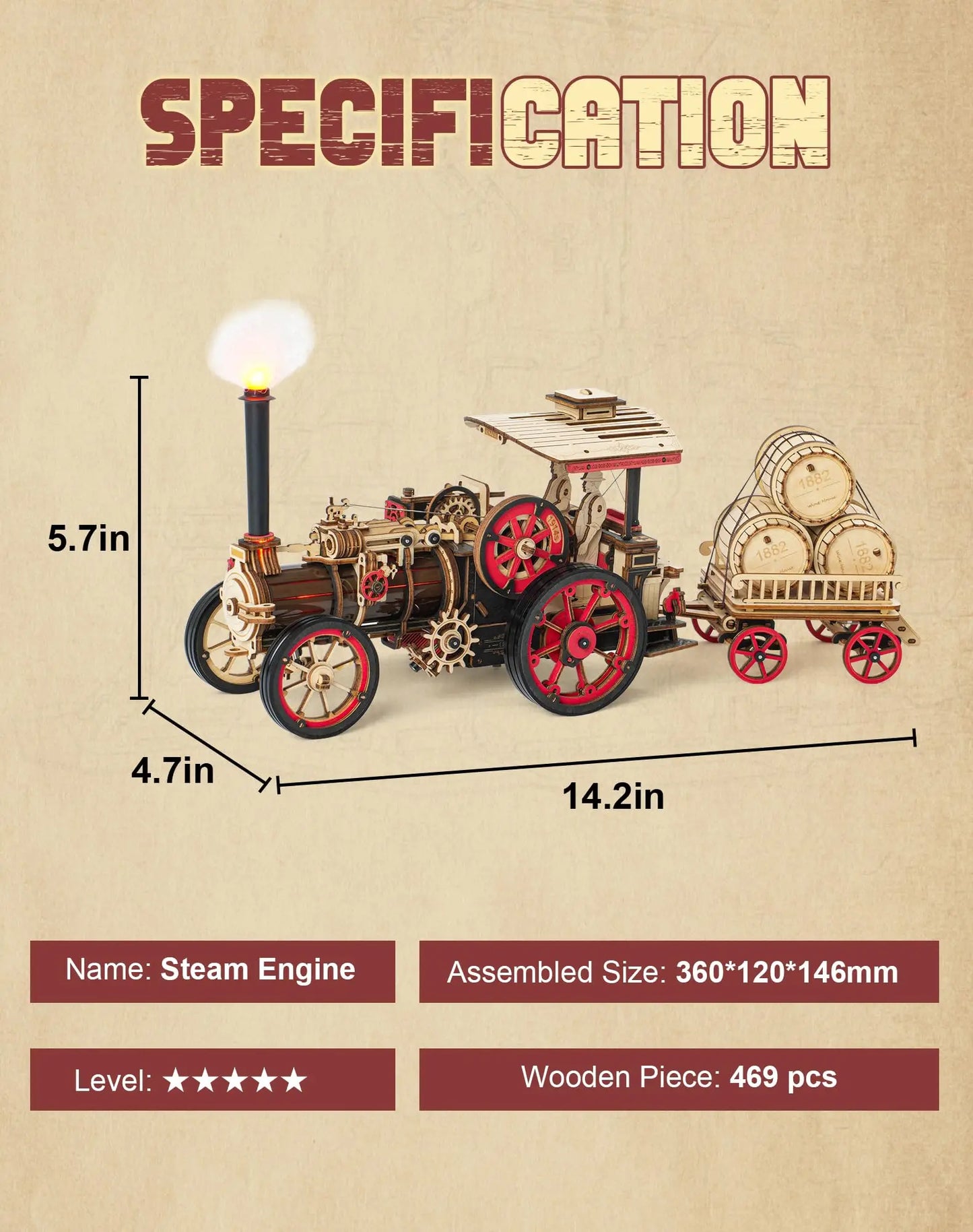 Robotime Rokr Tractor Locomotive Model 3D Wooden Puzzle for Adults Steam Engine Tractor Birthday Gifts for Boys Hobbies Toys