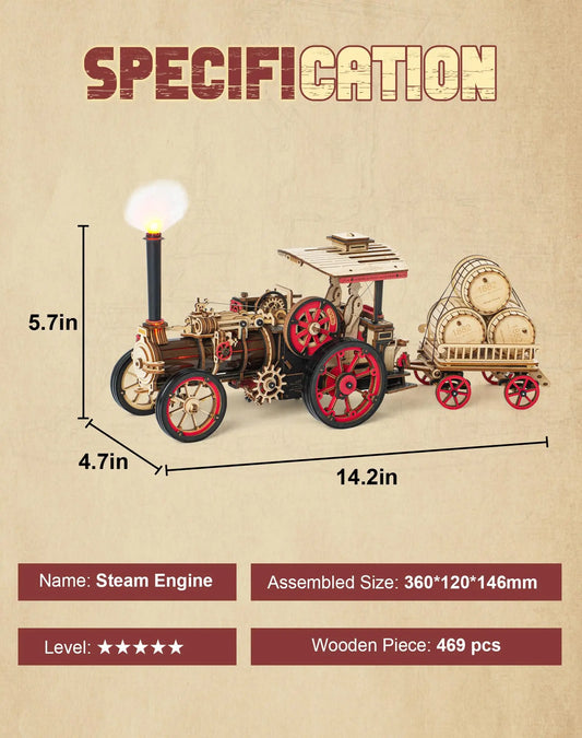Robotime Rokr Tractor Locomotive Model 3D Wooden Puzzle for Adults Steam Engine Tractor Birthday Gifts for Boys Hobbies Toys