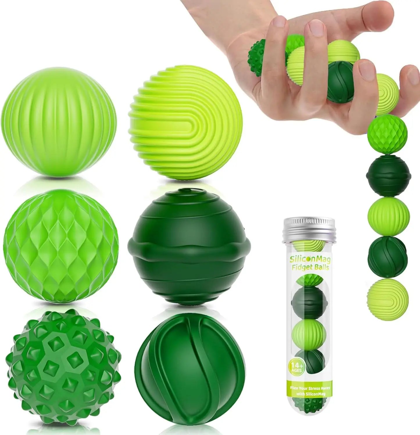 Silicone Magnetic Balls, 6-Pack Fidget Toys for Stress Relief, Sensory Fun Gift in Green