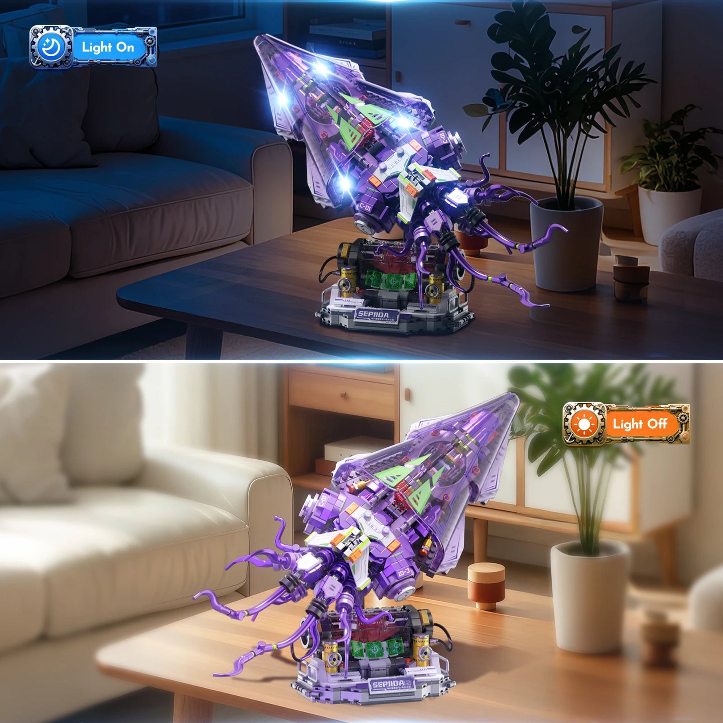 Mechanical Sepida Building Set 975PCS, Cyberpunk Squid Mecha Model, Light-Up Display Sci-Fi Collectible, Gift for Adults & Teens