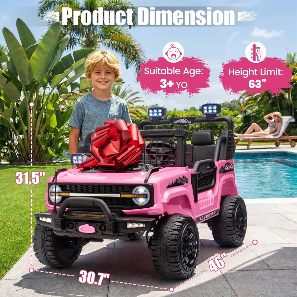 24V 800W 2 Seater Kids Ride On Truck Off-Road Electric Vehicle with Parent Remote Control, 2-5MPH Ride On Car with Bluetooth Music LED Lights Shock Absorbers, Max Load 110Lbs Kids Toy Gift for Girls Boys