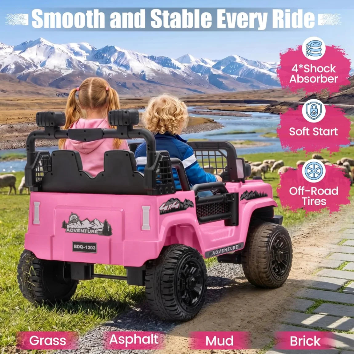 24V 800W 2 Seater Kids Ride On Truck Off-Road Electric Vehicle with Parent Remote Control, 2-5MPH Ride On Car with Bluetooth Music LED Lights Shock Absorbers, Max Load 110Lbs Kids Toy Gift for Girls Boys
