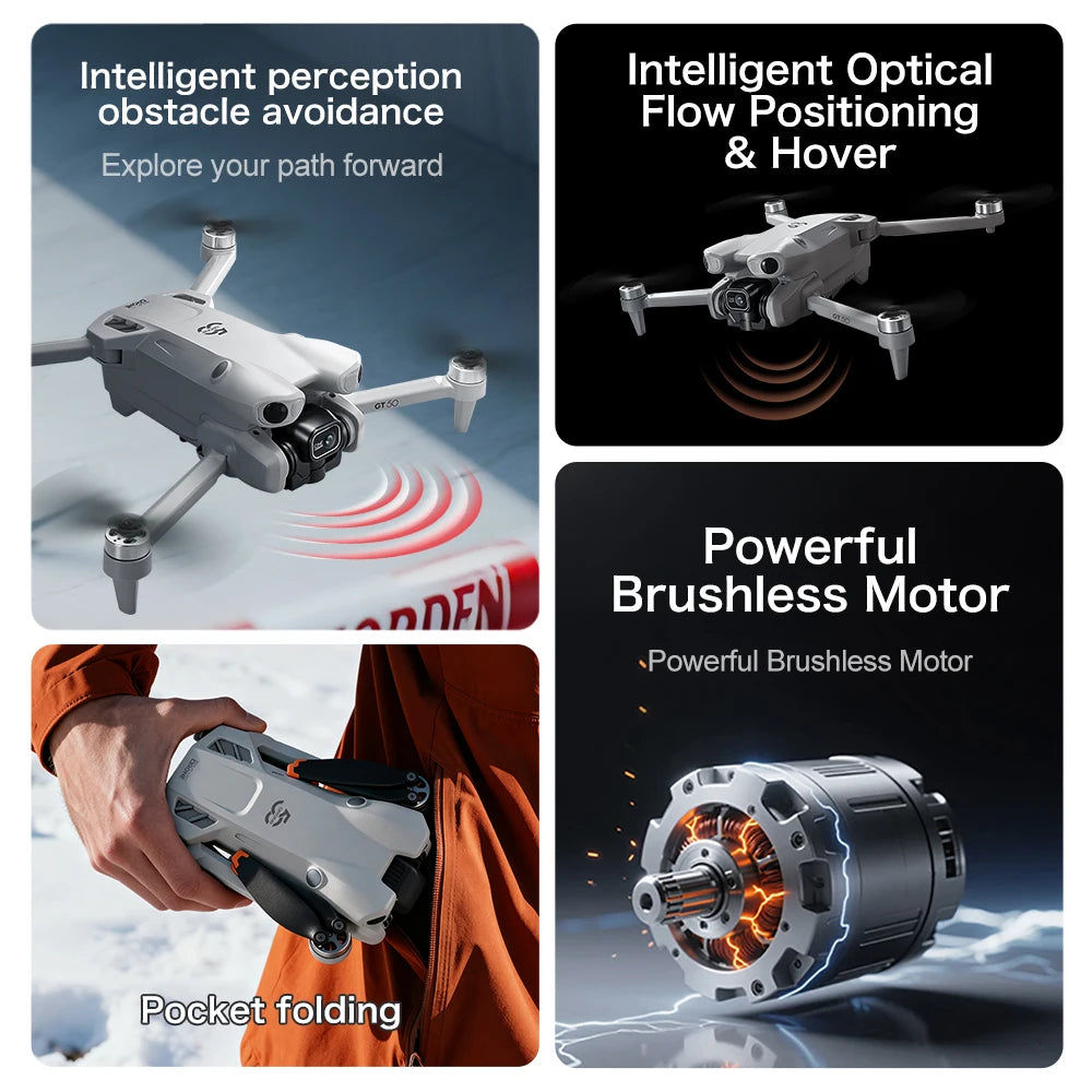 GT50 8K GPS Drone with Dual Camera - 3-Sided Obstacle Avoidance, WiFi FPV Aerial Photography Quadcopter for Adults