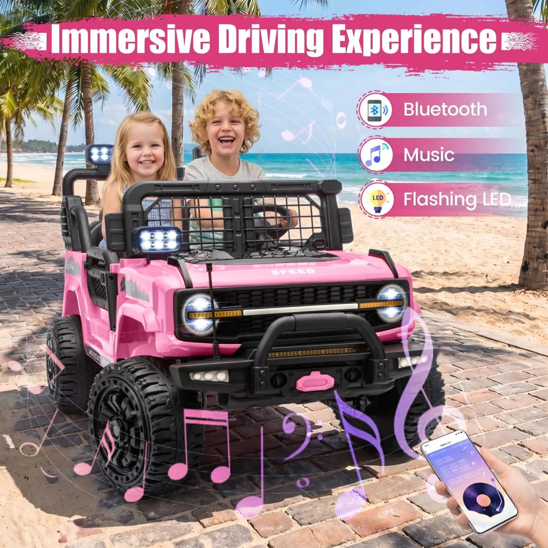 24V 800W 2 Seater Kids Ride On Truck Off-Road Electric Vehicle with Parent Remote Control, 2-5MPH Ride On Car with Bluetooth Music LED Lights Shock Absorbers, Max Load 110Lbs Kids Toy Gift for Girls Boys