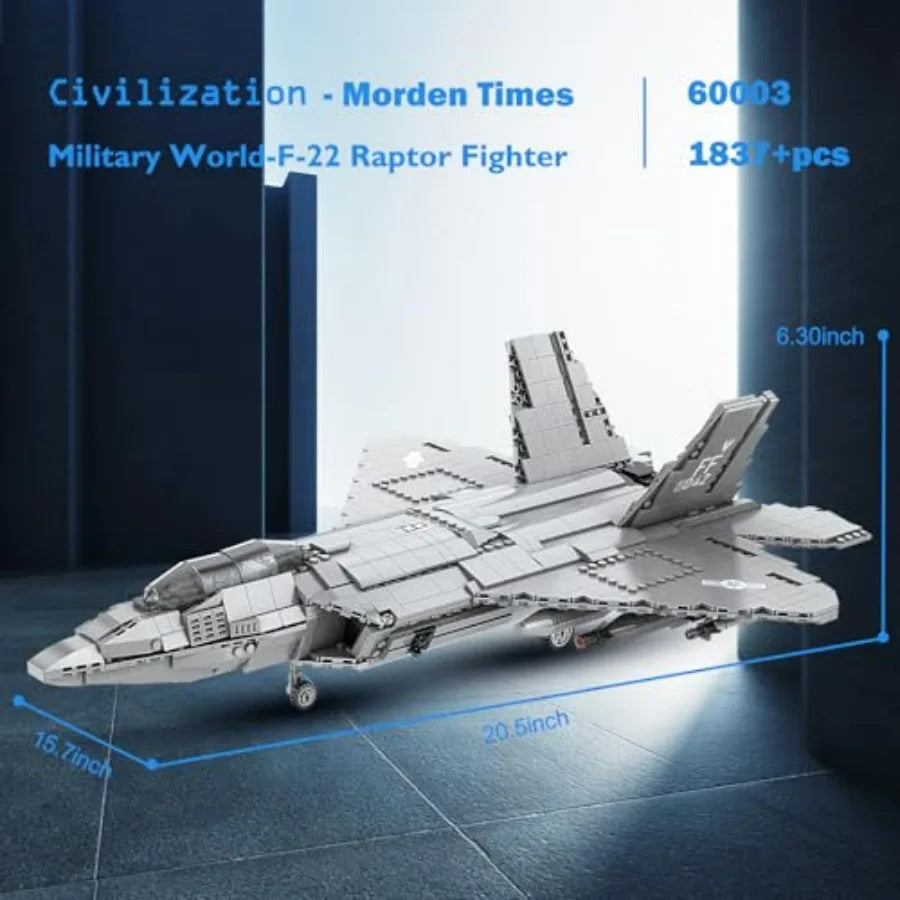 JMBricklayer F-22 Raptor Fighter Jet Building Block Set 1837PCS Military Airplane Toy in Gray and Black for 14+ Adults and Mili