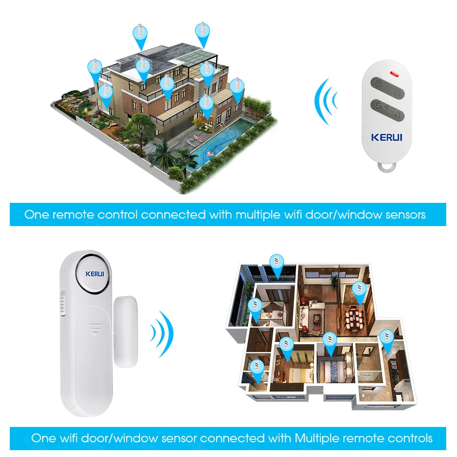 KERUI 120db Wireless Door Window Sensor Alarm with Remote Control 300ft Anti-theft Alarm System Home Security