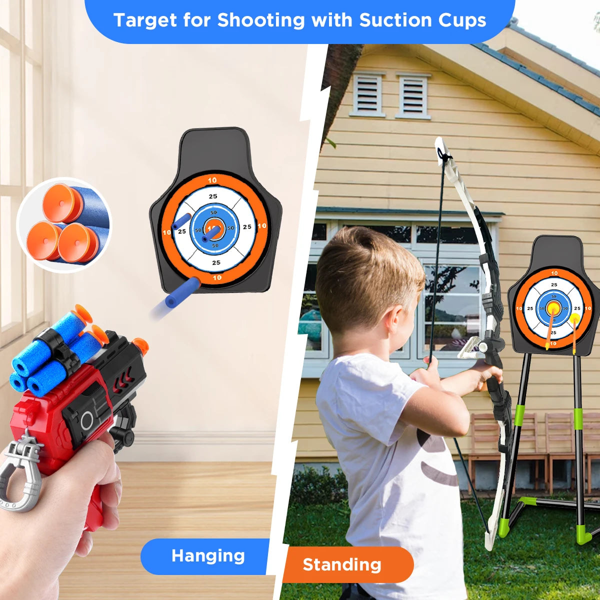VATOS Bow Arrow With Guns Toy For Boys Girls Outdoor Indoor Game Archery Stand Target Dart Board Toys Gift For Kids