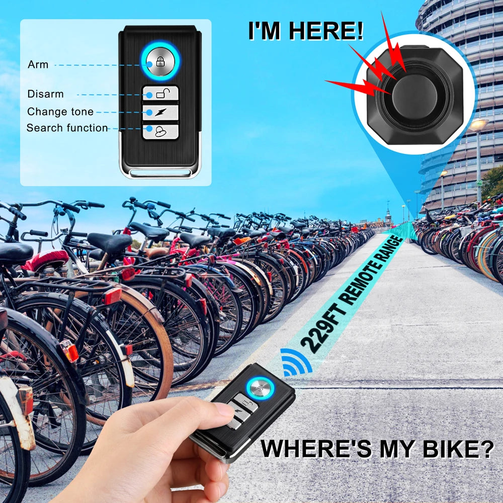 USB Charge Bike Alarm Wireless Bicycle Vibration Motion Sensor Alarm Remote Control Motorcycle Alarm Security Protection