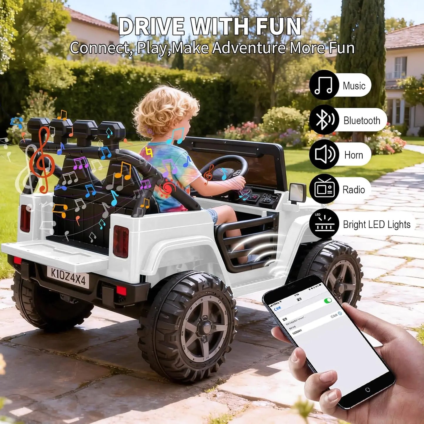 2 Seater Ride on Car for Kids, 24V Electric Toys w/Remote Control,4 Powerful Motors, 4WD/2WD, 3 Speeds, Led Lights, Bluetooth,