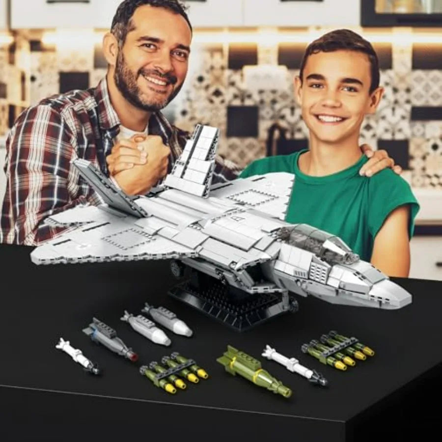 JMBricklayer F-22 Raptor Fighter Jet Building Block Set 1837PCS Military Airplane Toy in Gray and Black for 14+ Adults and Mili