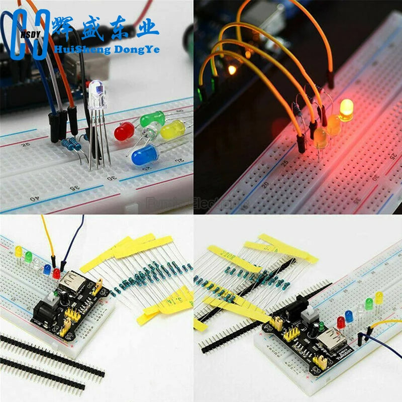 830 Hole Breadboard Kit for UNO R3 Component Kits Starter Kit MB-102 Jumper Caps Resistors LEDs Punchdowns Dupont Wire 2222