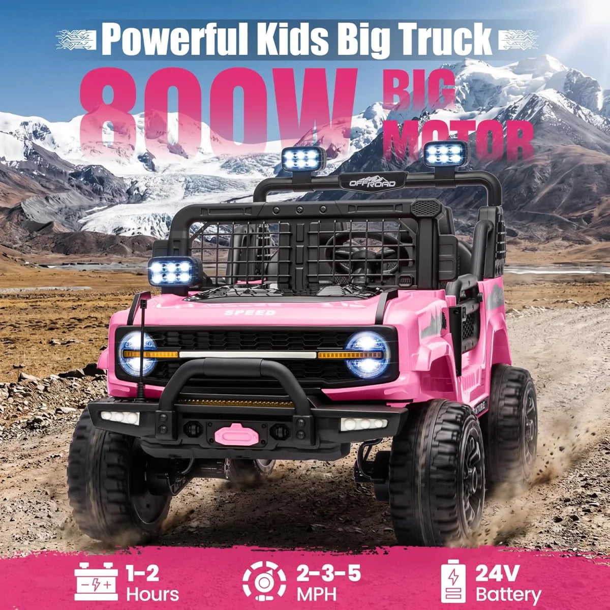 24V 800W 2 Seater Kids Ride On Truck Off-Road Electric Vehicle with Parent Remote Control, 2-5MPH Ride On Car with Bluetooth Music LED Lights Shock Absorbers, Max Load 110Lbs Kids Toy Gift for Girls Boys