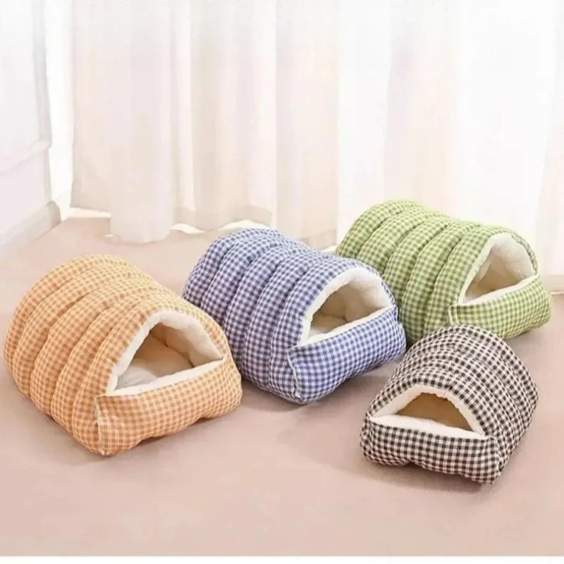 Cat Dog House Bed 2-in-1 Removable Cover Pet Sleeping Bag Washable Warm Plush Lined Anti-Slip Bottom Can Be Used as Blanket
