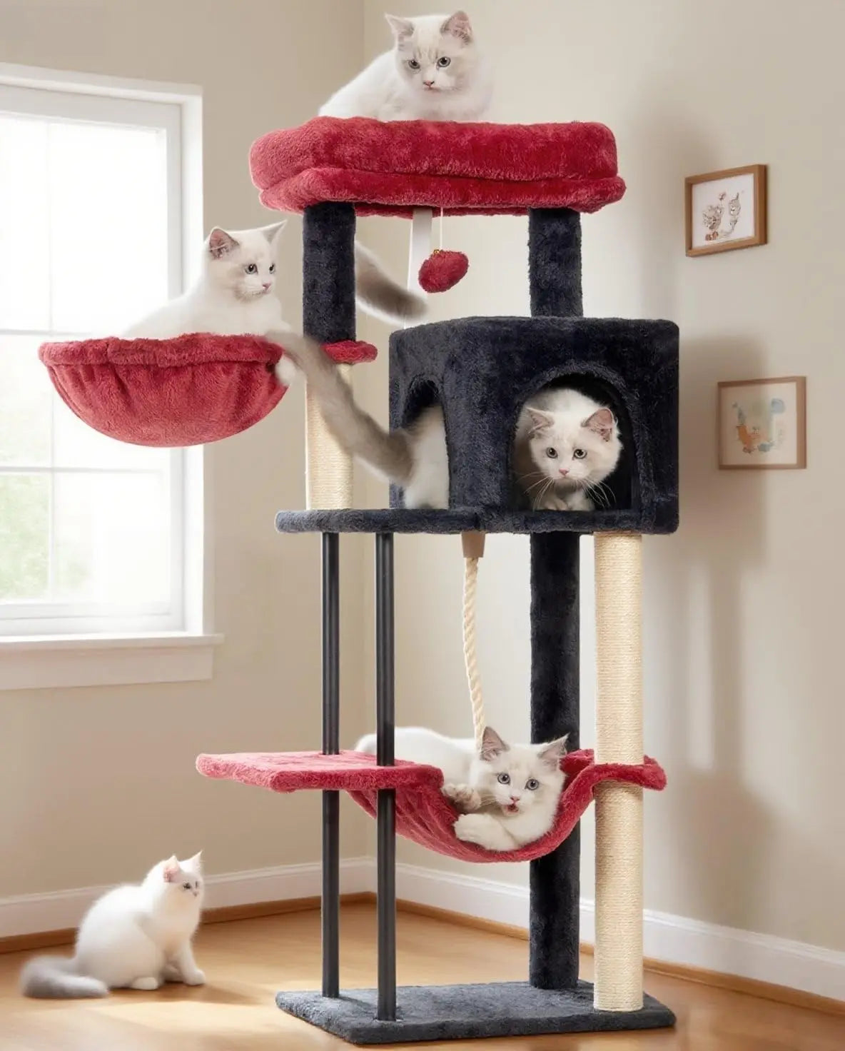 Cat Tree, Cat Tower for Indoor Cats, 43.3 inch Gothic Cat Tree Tower with Sturdy Steel Tube, Hammock