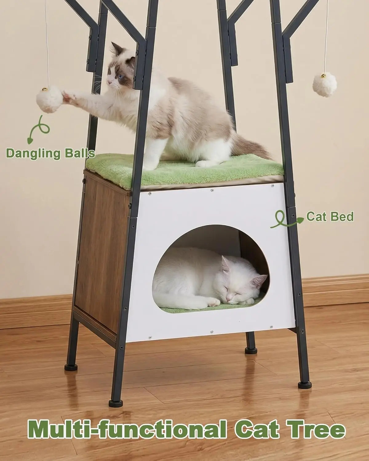 46-Inch Modern Cat Tree Tower for Large Cats, Multi-Level Cat Tower with Playful Toy Balls, Large