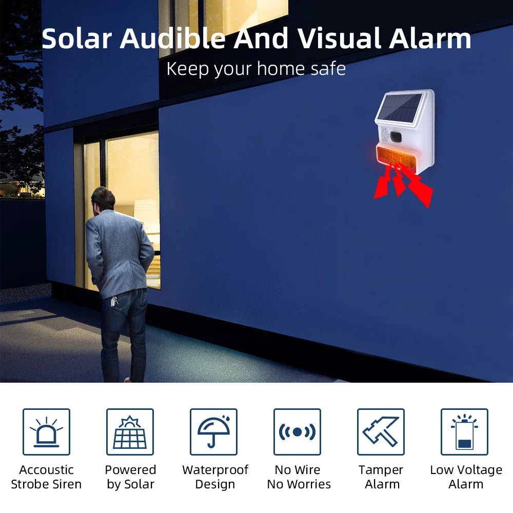 Home alarm 433MHZ Wireless Solar SIren Sound Light Flash Alarm Outdoor Alarm Horn for PGST GSM Home Security Alarm System