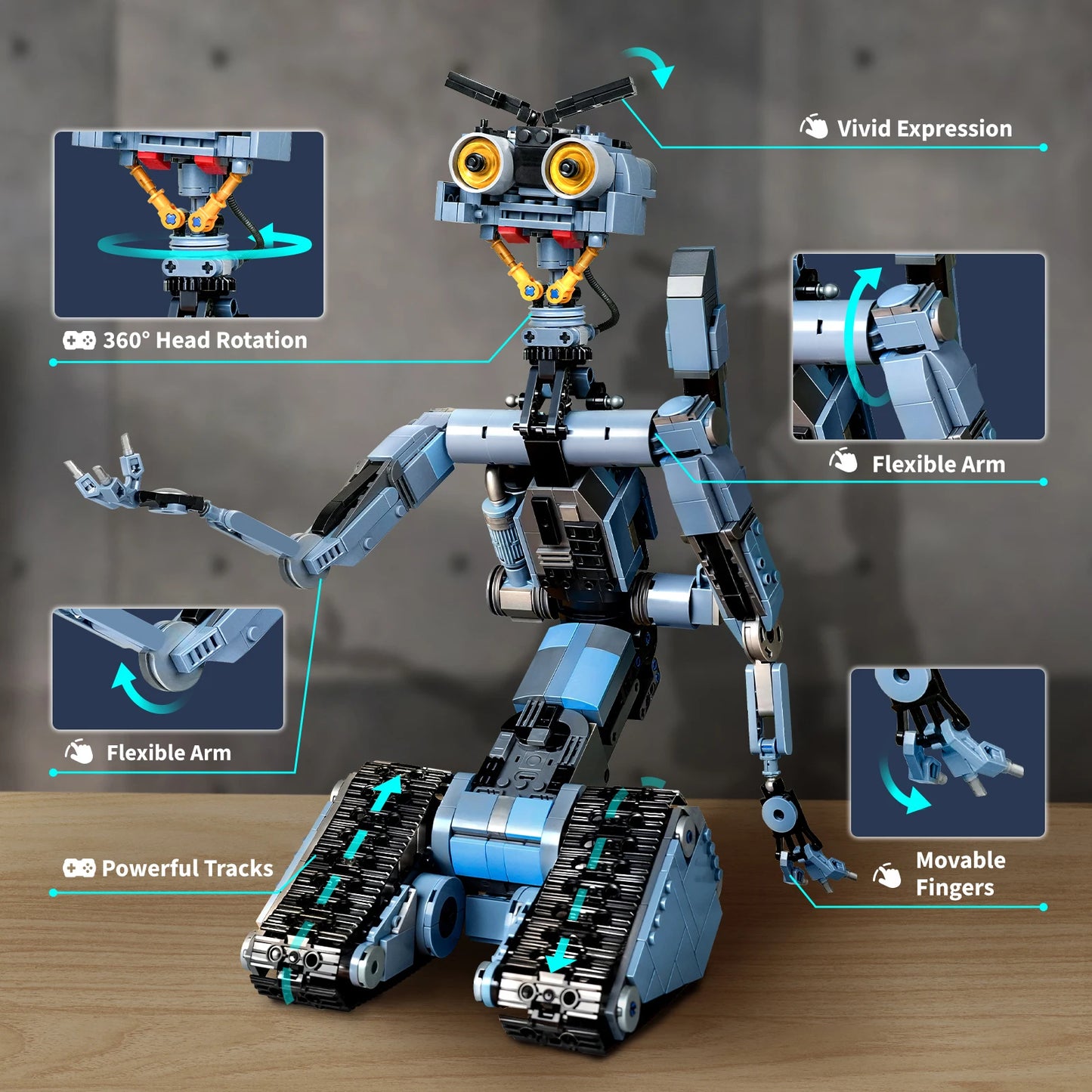 1176 Pieces Johnny 5 Robot Building Blocks Set with Remote Control - Rechargeable,Boys and Girls Gift for Halloween & Chirstmas