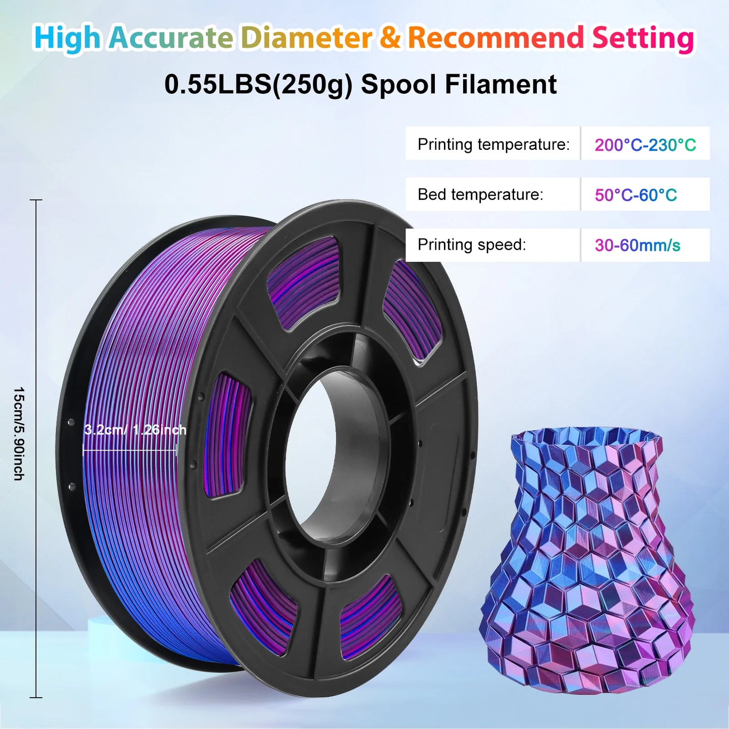 PLA Filament 1.75mm Dual Color Blue Purple, 3D Printer Filament , 250g Spool(0.55lbs) Fits for Most FDM 3D Printers
