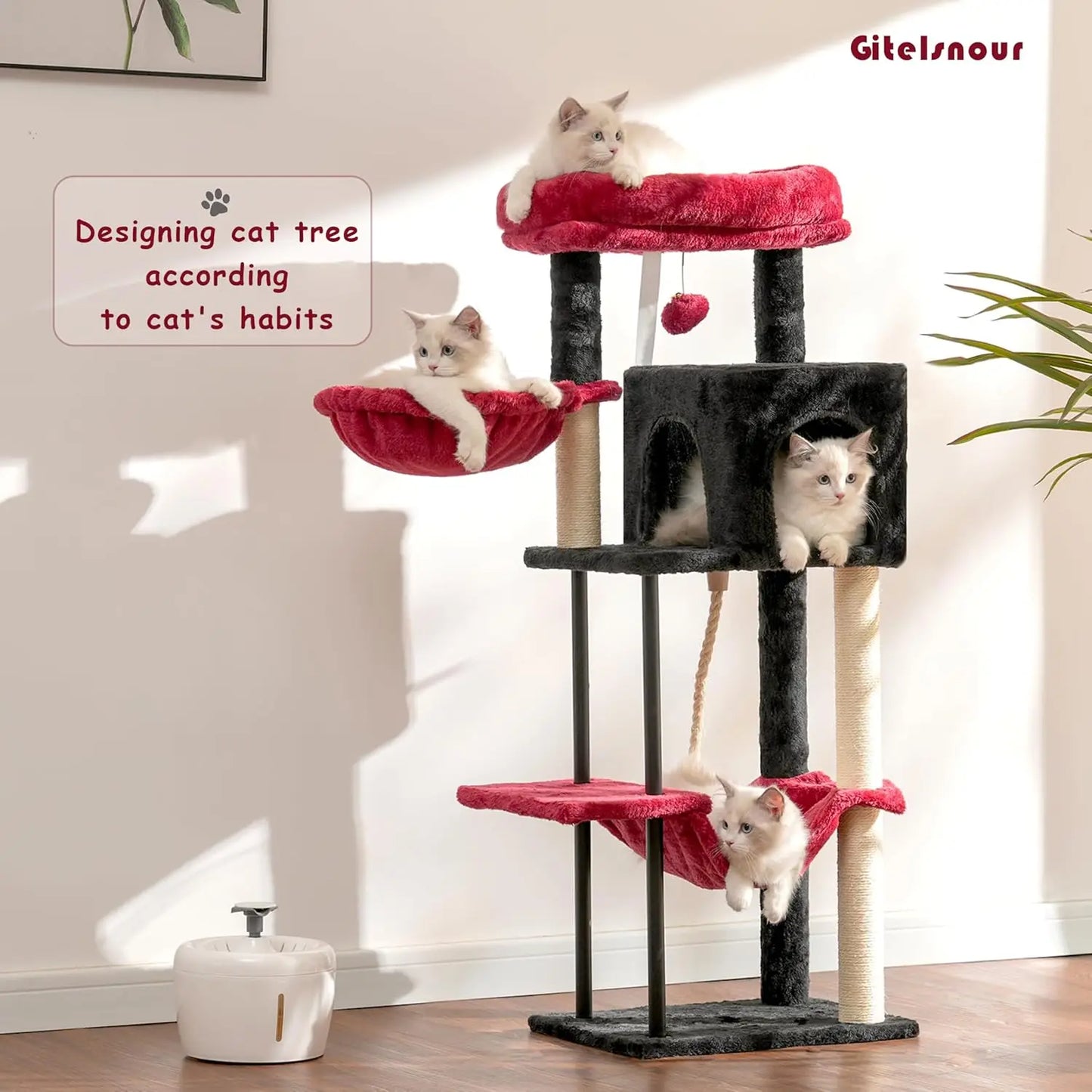 Cat Tree, Cat Tower for Indoor Cats, 43.3 inch Gothic Cat Tree Tower with Sturdy Steel Tube, Hammock