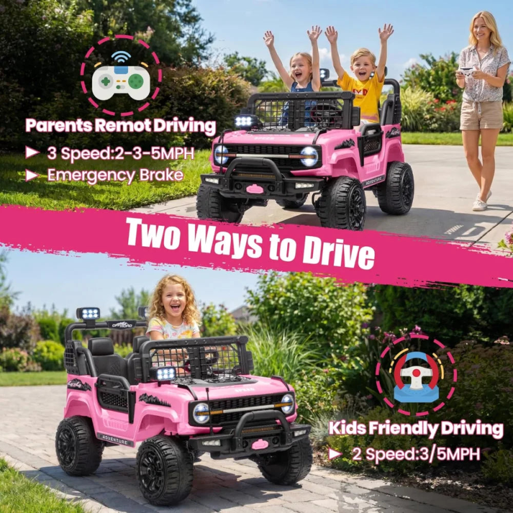 24V 800W 2 Seater Kids Ride On Truck Off-Road Electric Vehicle with Parent Remote Control, 2-5MPH Ride On Car with Bluetooth Music LED Lights Shock Absorbers, Max Load 110Lbs Kids Toy Gift for Girls Boys