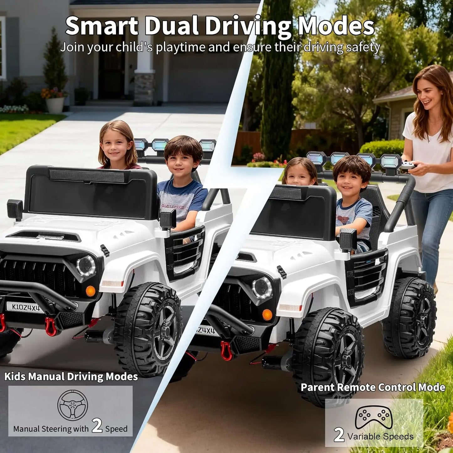 2 Seater Ride on Car for Kids, 24V Electric Toys w/Remote Control,4 Powerful Motors, 4WD/2WD, 3 Speeds, Led Lights, Bluetooth,