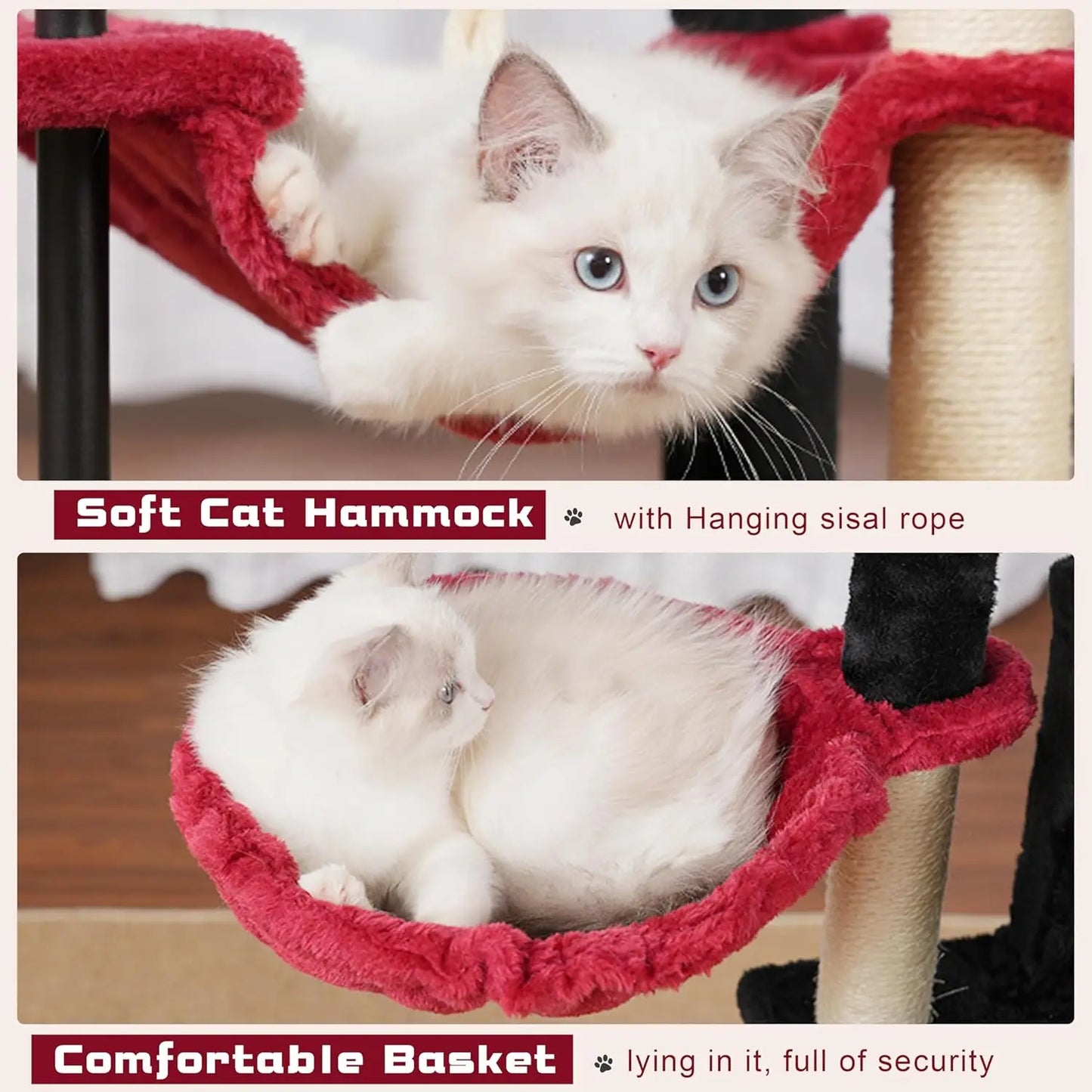 Cat Tree, Cat Tower for Indoor Cats, 43.3 inch Gothic Cat Tree Tower with Sturdy Steel Tube, Hammock