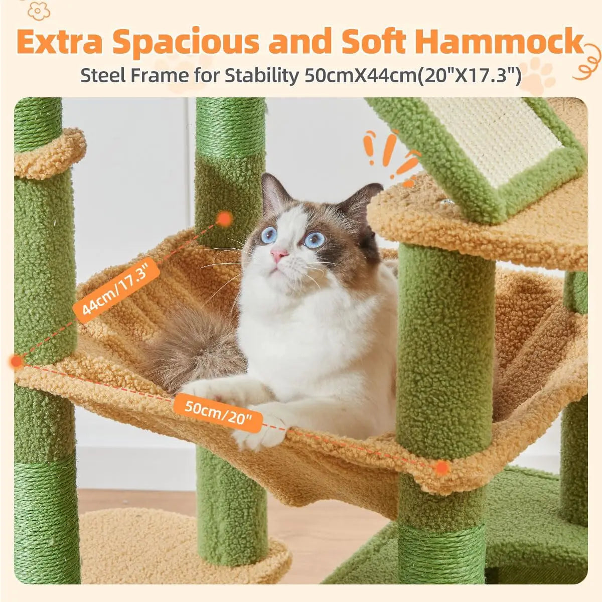 71-Inch Cat Tree for Large Indoor Cats, Multi-Level Cat Tower with 8 Scratching Posts, Hammock & 2 Perches