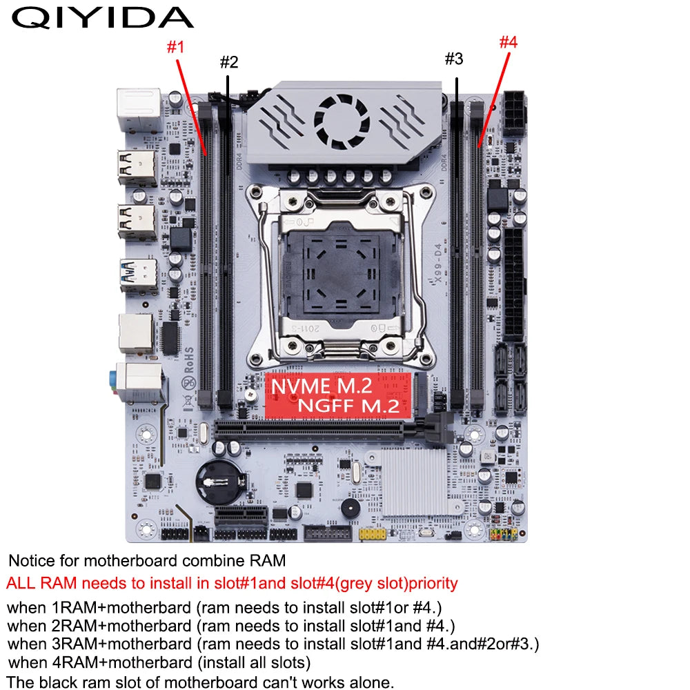 QIYIDA X99 motherboard D4-TPM2.0 LGA 2011 3 with M.2 slot Support X99 C612chip DDR4 Memory SATA3.0 USB3.0 PCI16X