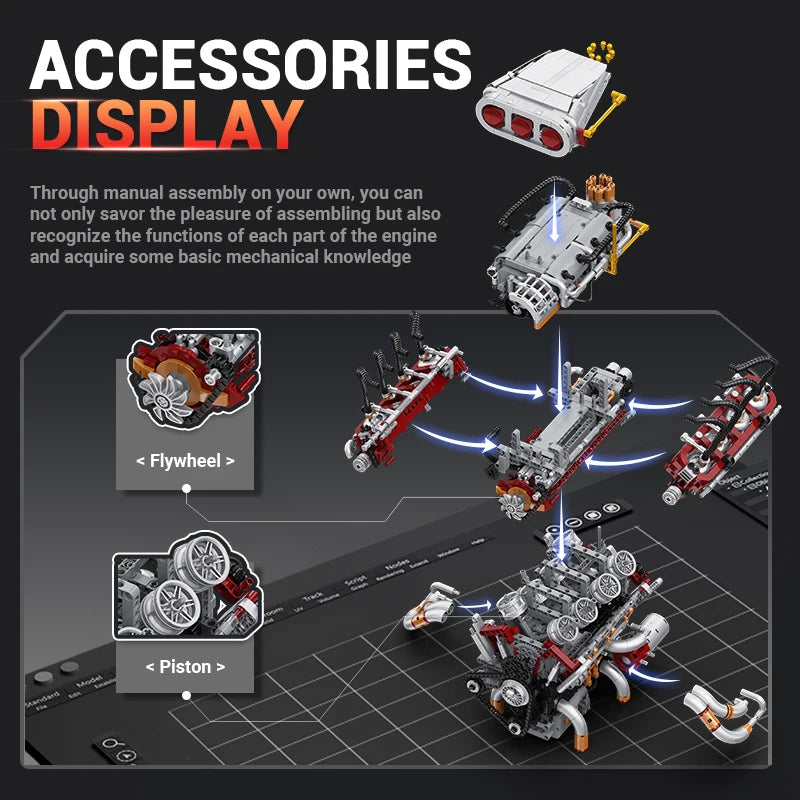 2347PCS Compact-sized Building Block Model Engine Toy Portable Fun Assembly Durable Highly Detailed Construction Set