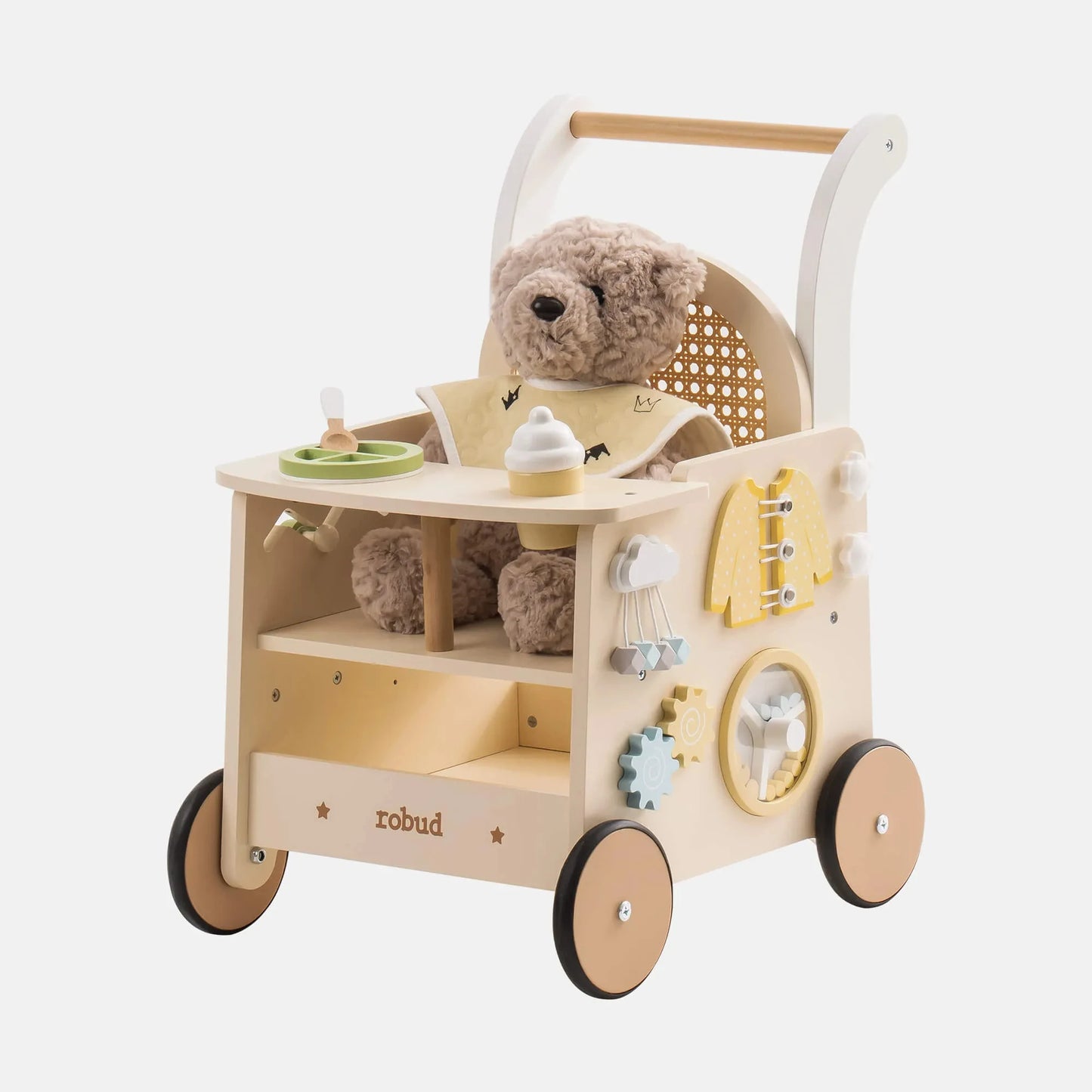 Robud Rattan Wooden Baby Push Walker Montessori Push Walker Natural Sustainable Choice for First Steps Motor Skills Toddlers