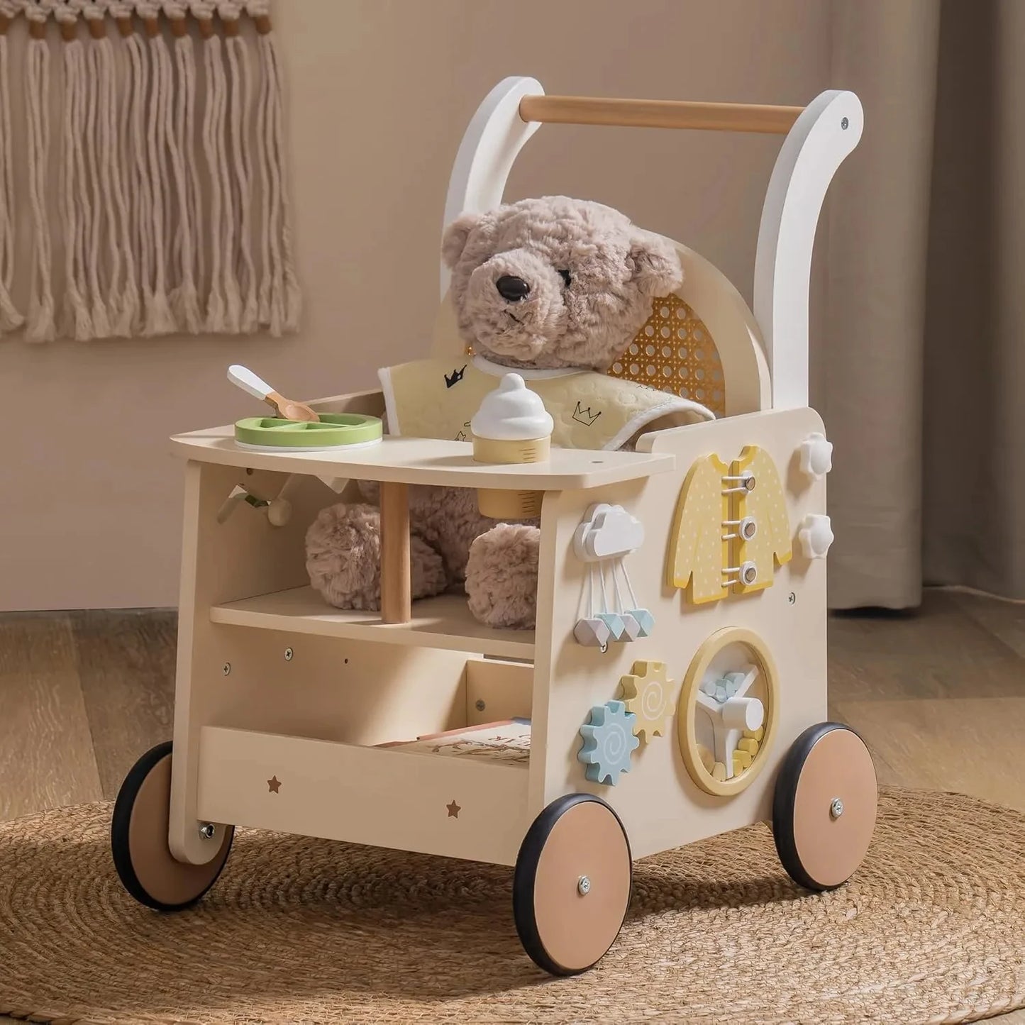 Robud Rattan Wooden Baby Push Walker Montessori Push Walker Natural Sustainable Choice for First Steps Motor Skills Toddlers