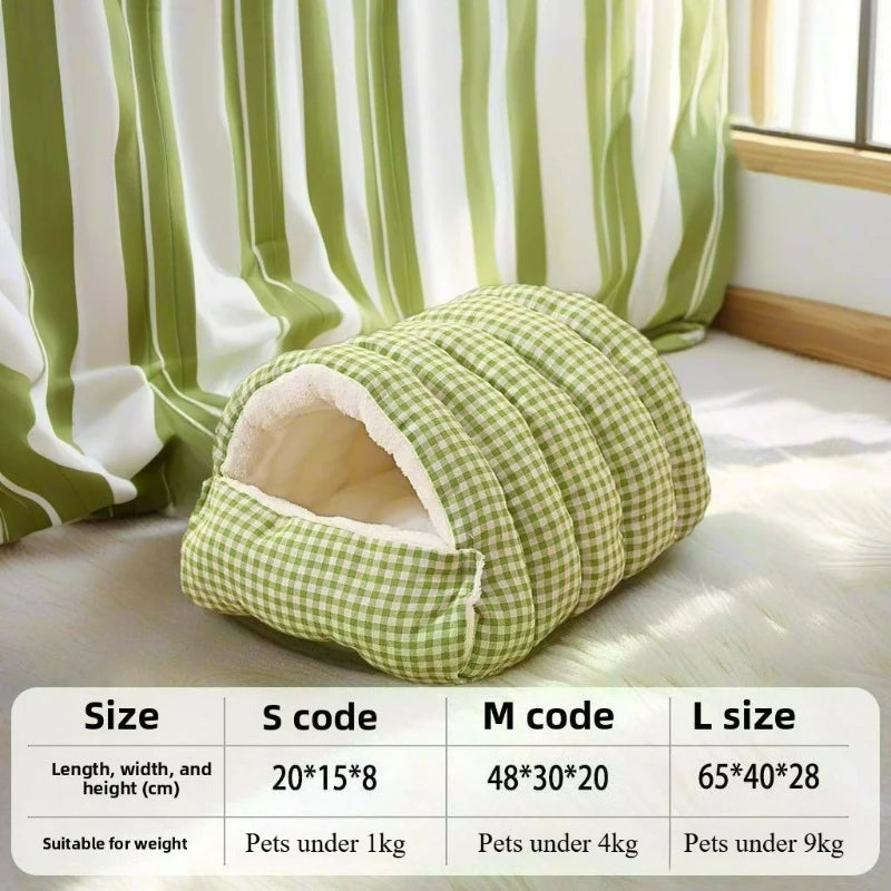 Cat Dog House Bed 2-in-1 Removable Cover Pet Sleeping Bag Washable Warm Plush Lined Anti-Slip Bottom Can Be Used as Blanket