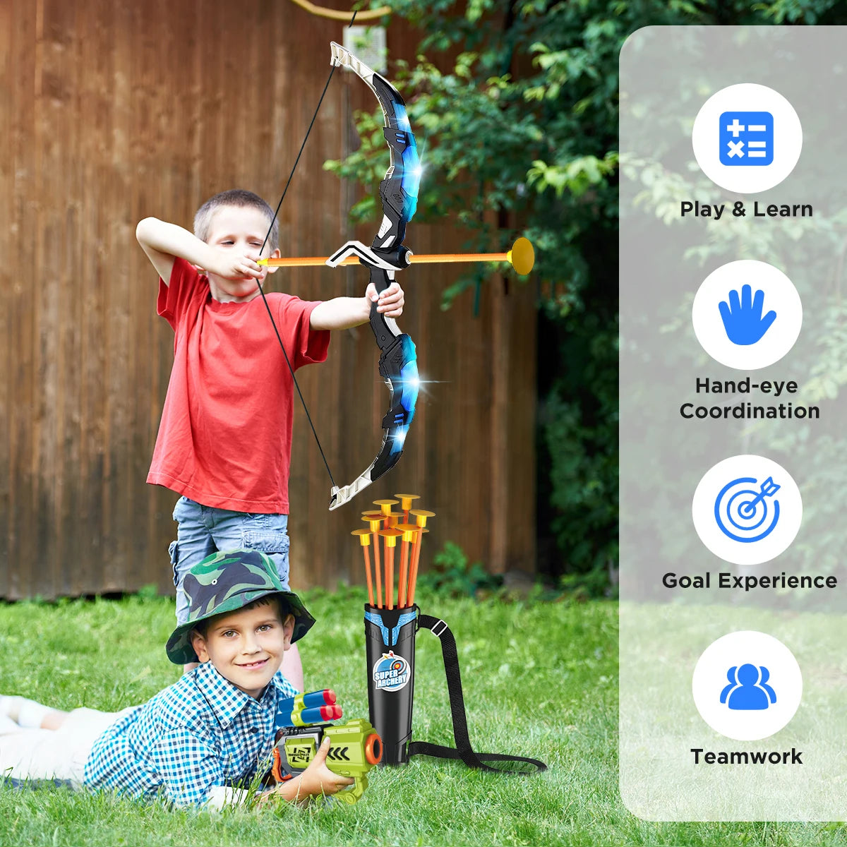 VATOS Bow Arrow With Guns Toy For Boys Girls Outdoor Indoor Game Archery Stand Target Dart Board Toys Gift For Kids